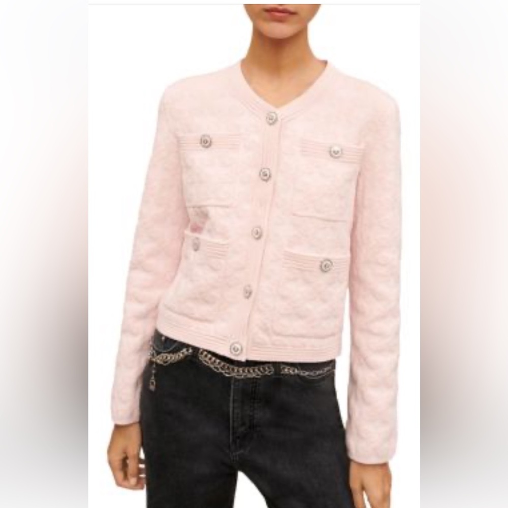 MAJE Revere Sweater Jacket in Baby Pink